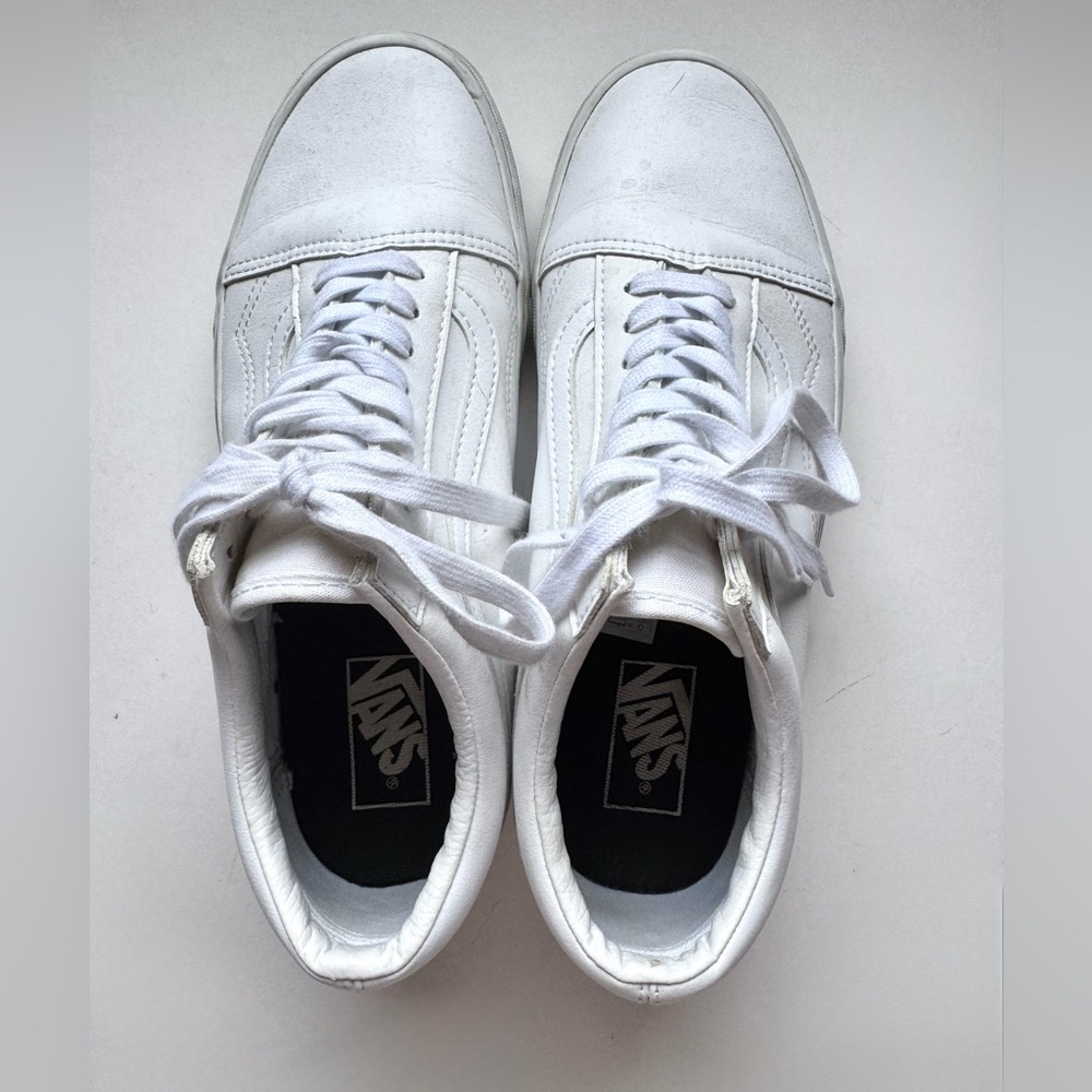Vans Old Skool White Leather Sneakers Size 10 Womens